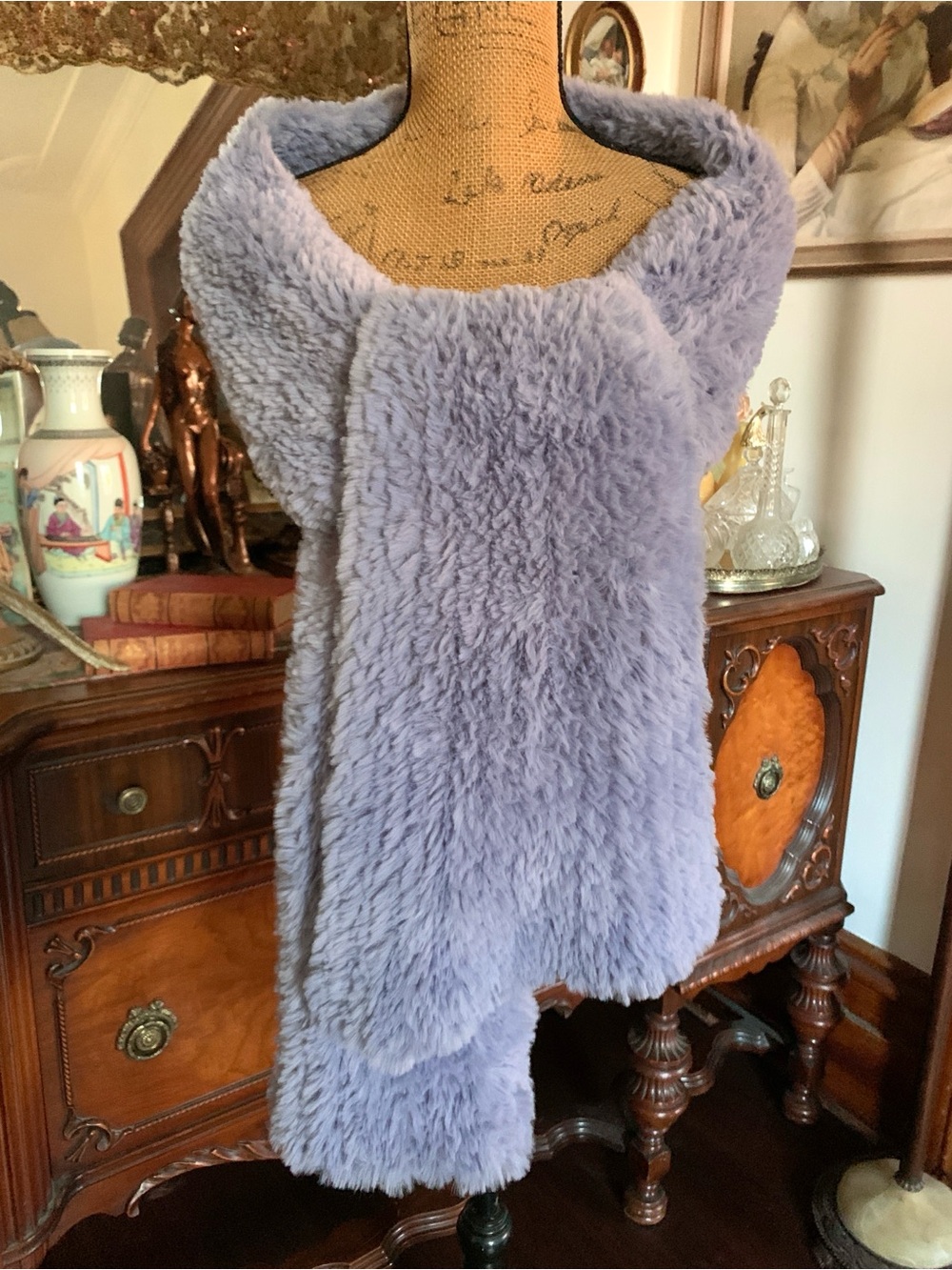 Vintage Lilac Boho Hippie Glam Stretchy ULTRA SOFT Faux Fur Shawl Scarf Wrap